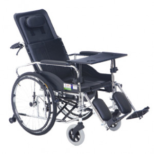 互邦高档全躺护理轮椅 靠背可调节角度 带便桶 活动腿 餐桌 HBG5-BFQ